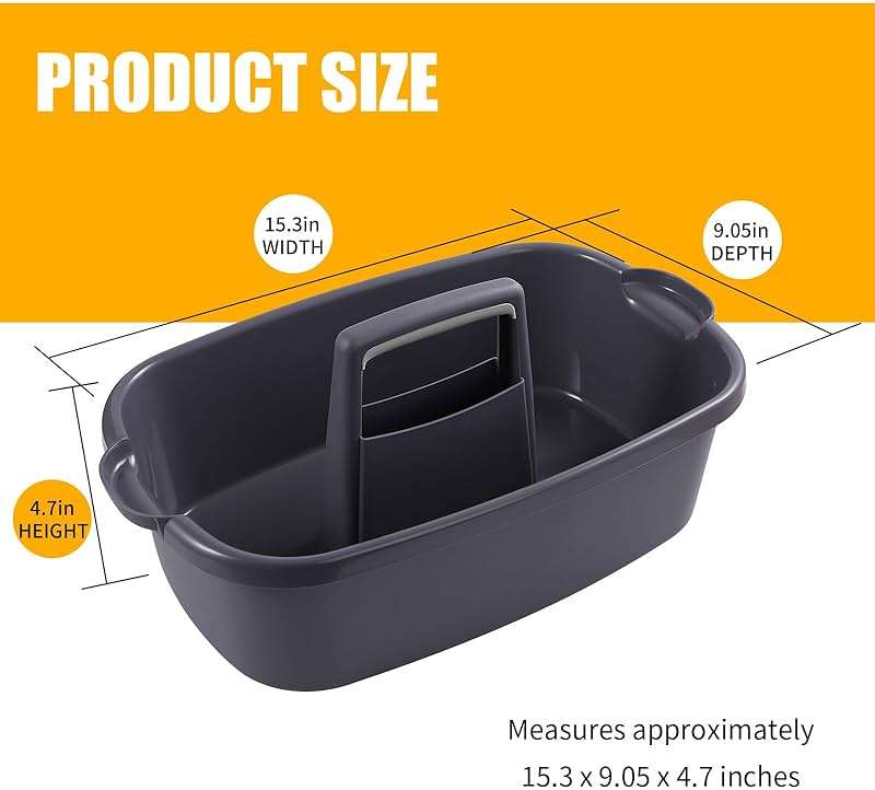 Omirome 2-Pack Large Gray Cleaning Caddy for Cleaning Supplies with Handle - Portable Plastic Tote Organizer for Shower, Bathroom, Kitchen, Under Sink Storage - Image 3
