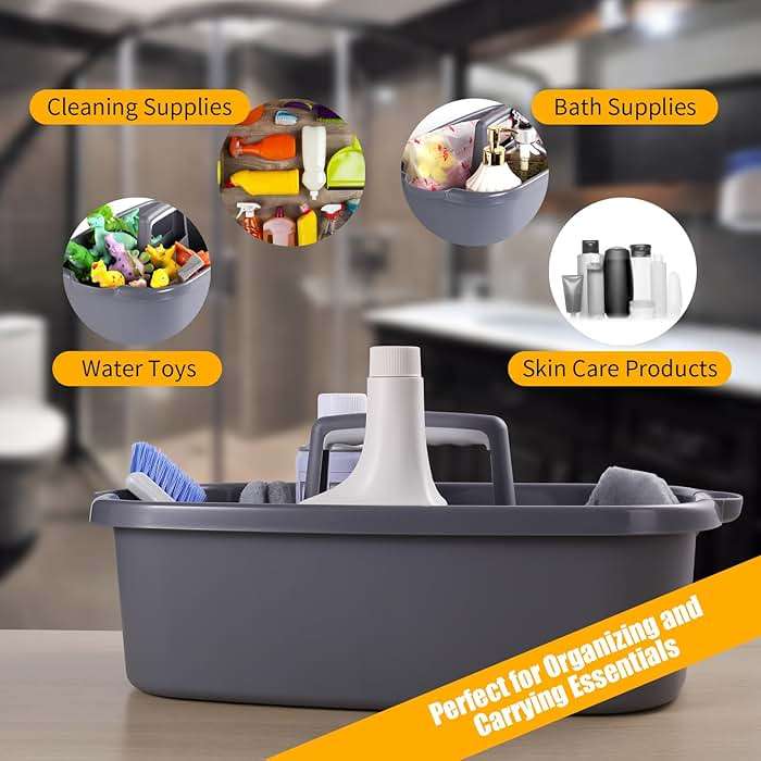 Omirome 2-Pack Large Gray Cleaning Caddy for Cleaning Supplies with Handle - Portable Plastic Tote Organizer for Shower, Bathroom, Kitchen, Under Sink Storage - Image 5