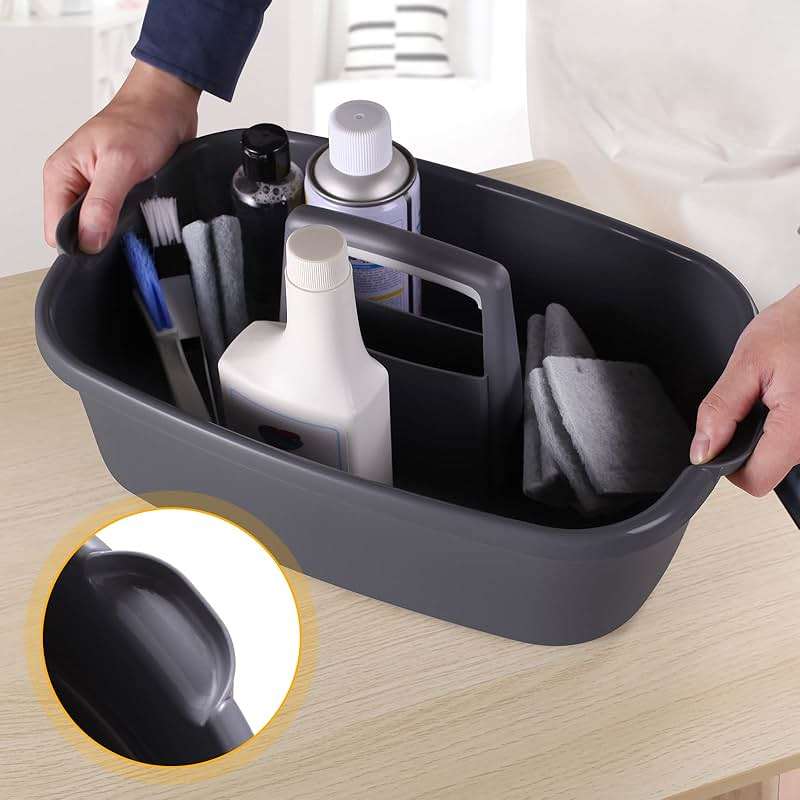 Omirome 2-Pack Large Gray Cleaning Caddy for Cleaning Supplies with Handle - Portable Plastic Tote Organizer for Shower, Bathroom, Kitchen, Under Sink Storage - Image 6