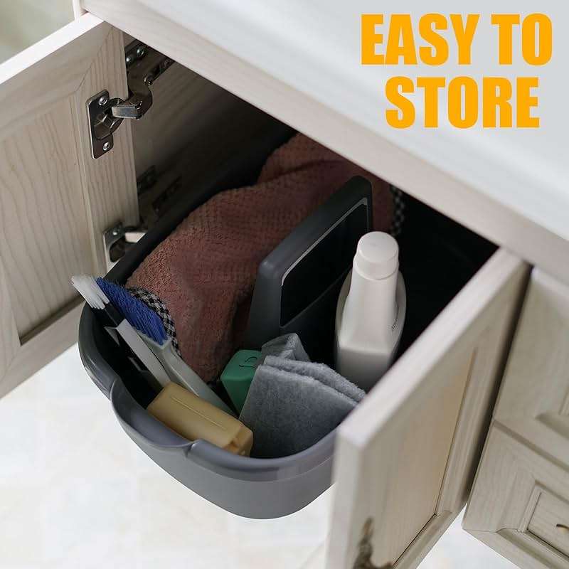 Omirome 2-Pack Large Gray Cleaning Caddy for Cleaning Supplies with Handle - Portable Plastic Tote Organizer for Shower, Bathroom, Kitchen, Under Sink Storage - Image 7