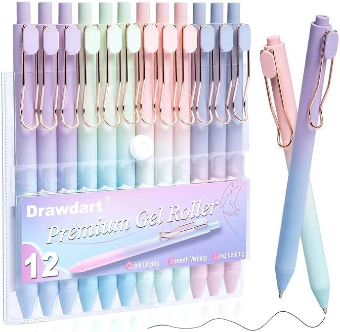 Drawdart Smooth Writing Pens, 12 Pcs No Bleed & Smear, Black Ink Fine Point (0.5mm), Retractable Aesthetic Journaling Pens for Women & Men - Image 1