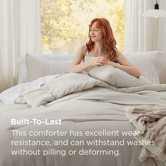 Bedsure Queen Comforter Set, Beige Soft Prewashed Bedding for All Seasons, 3 Pieces GentleSoft™ Bed Set, 1 Lightweight Comforter (90"x90") and 2 Pillowcases (20"x26") - Image 3