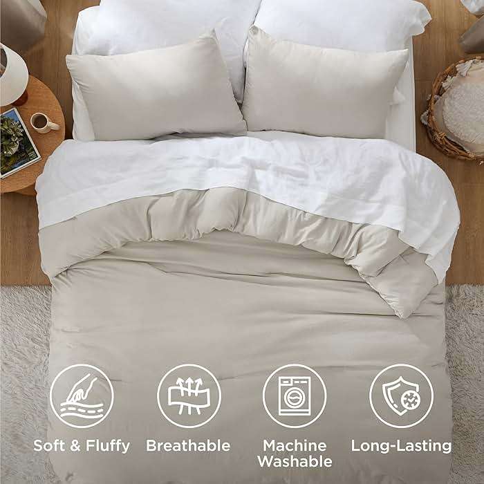 Bedsure Queen Comforter Set, Beige Soft Prewashed Bedding for All Seasons, 3 Pieces GentleSoft™ Bed Set, 1 Lightweight Comforter (90"x90") and 2 Pillowcases (20"x26") - Image 4