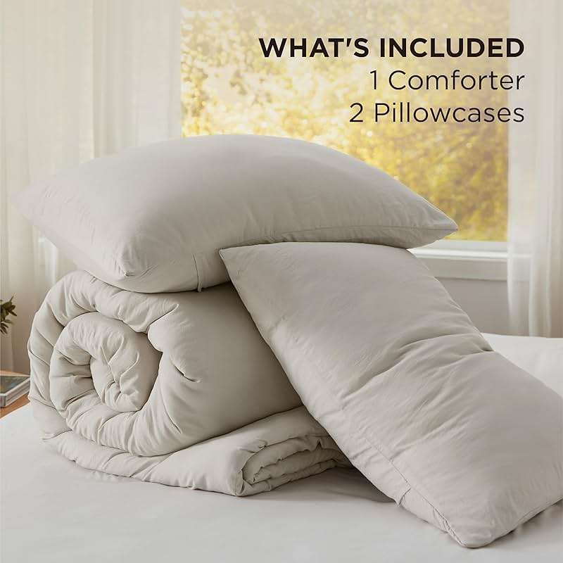Bedsure Queen Comforter Set, Beige Soft Prewashed Bedding for All Seasons, 3 Pieces GentleSoft™ Bed Set, 1 Lightweight Comforter (90"x90") and 2 Pillowcases (20"x26") - Image 6