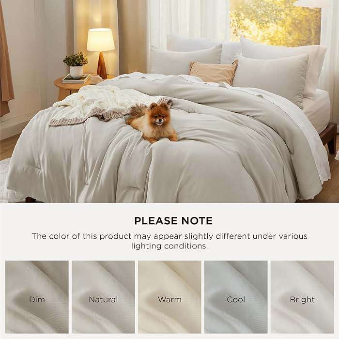 Bedsure Queen Comforter Set, Beige Soft Prewashed Bedding for All Seasons, 3 Pieces GentleSoft™ Bed Set, 1 Lightweight Comforter (90"x90") and 2 Pillowcases (20"x26") - Image 7