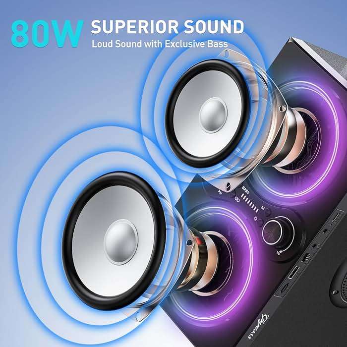 TPyesss Bluetooth Speakers, 80W(Peak) Wireless TWS Portable Bluetooth Speaker, Beat-Driven Lights, 100dB Loud Stereo Speaker with BassUp, Speakers with Subwoofer for Outdoor, Party, Camping - Image 2