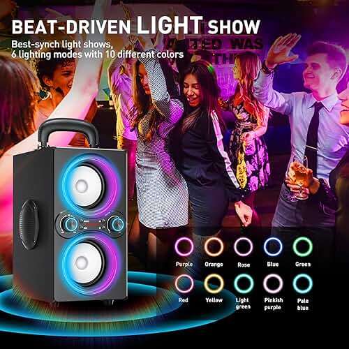 TPyesss Bluetooth Speakers, 80W(Peak) Wireless TWS Portable Bluetooth Speaker, Beat-Driven Lights, 100dB Loud Stereo Speaker with BassUp, Speakers with Subwoofer for Outdoor, Party, Camping - Image 4