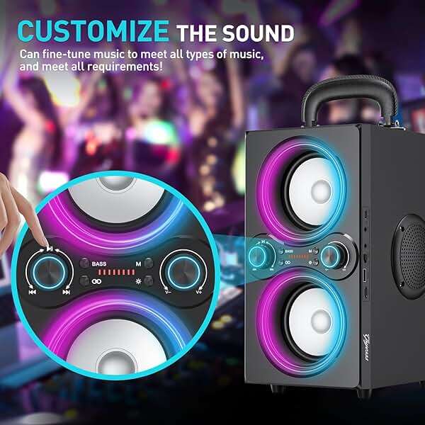 TPyesss Bluetooth Speakers, 80W(Peak) Wireless TWS Portable Bluetooth Speaker, Beat-Driven Lights, 100dB Loud Stereo Speaker with BassUp, Speakers with Subwoofer for Outdoor, Party, Camping - Image 5