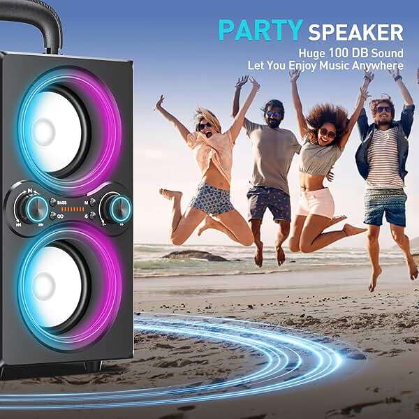 TPyesss Bluetooth Speakers, 80W(Peak) Wireless TWS Portable Bluetooth Speaker, Beat-Driven Lights, 100dB Loud Stereo Speaker with BassUp, Speakers with Subwoofer for Outdoor, Party, Camping - Image 6