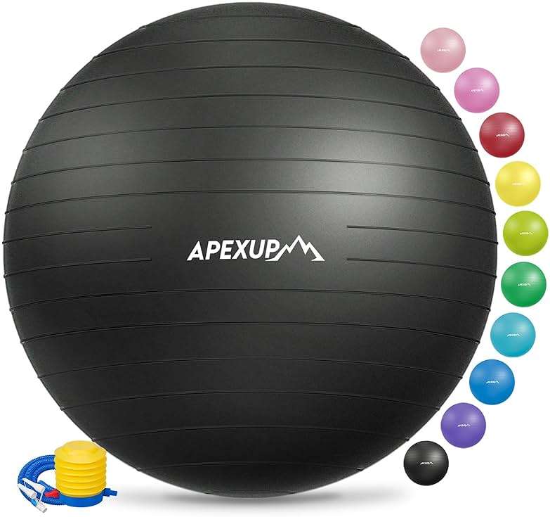 APEXUP Yoga Ball Exercise Ball Anti Slip Heavy Duty for Fitness, Balance & Core Workout, Balance Training, Pregnancy & Physical Therapy, 5 Sizes - Image 1