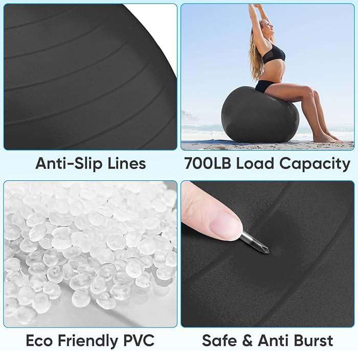 APEXUP Yoga Ball Exercise Ball Anti Slip Heavy Duty for Fitness, Balance & Core Workout, Balance Training, Pregnancy & Physical Therapy, 5 Sizes - Image 2