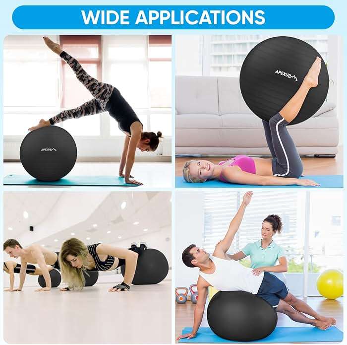 APEXUP Yoga Ball Exercise Ball Anti Slip Heavy Duty for Fitness, Balance & Core Workout, Balance Training, Pregnancy & Physical Therapy, 5 Sizes - Image 8
