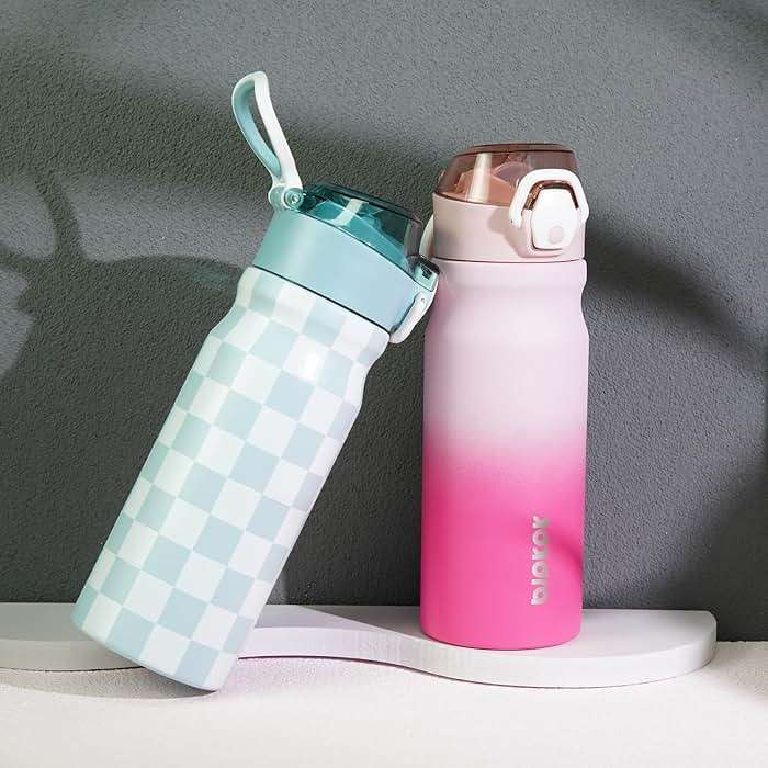 BJPKPK Stainless Steel Insulated Water Bottle with Straw Lid 18oz Reusable Metal Thermal Flask Bottles Keep Cold and Hot,Plaid - Image 2