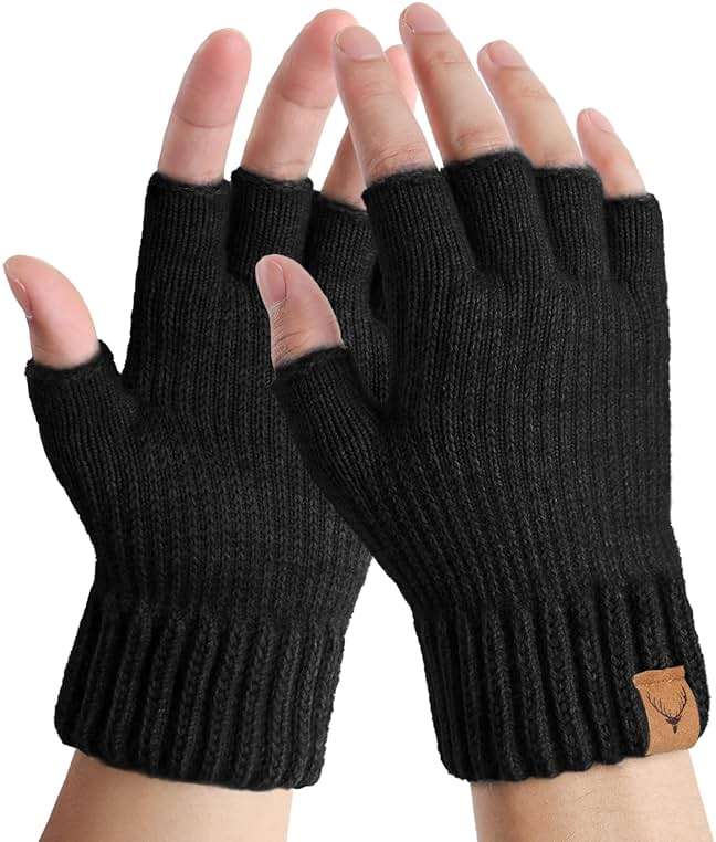 LADES Fingerless Gloves Thermal Winter Gloves Warm Knitted Half Finger Gloves Mittens for Men Women Typing Driving Working - Image 1