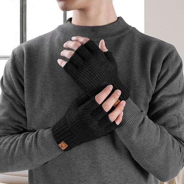 LADES Fingerless Gloves Thermal Winter Gloves Warm Knitted Half Finger Gloves Mittens for Men Women Typing Driving Working - Image 2