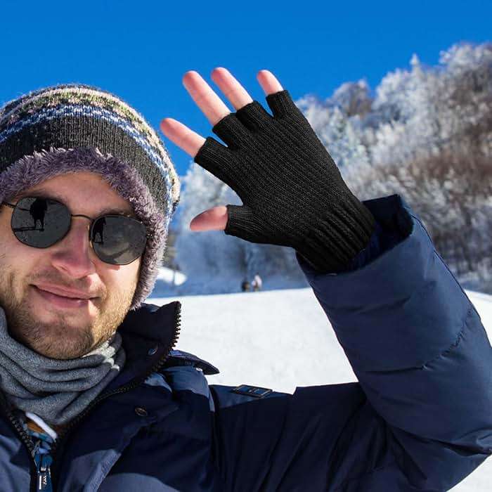 LADES Fingerless Gloves Thermal Winter Gloves Warm Knitted Half Finger Gloves Mittens for Men Women Typing Driving Working - Image 4