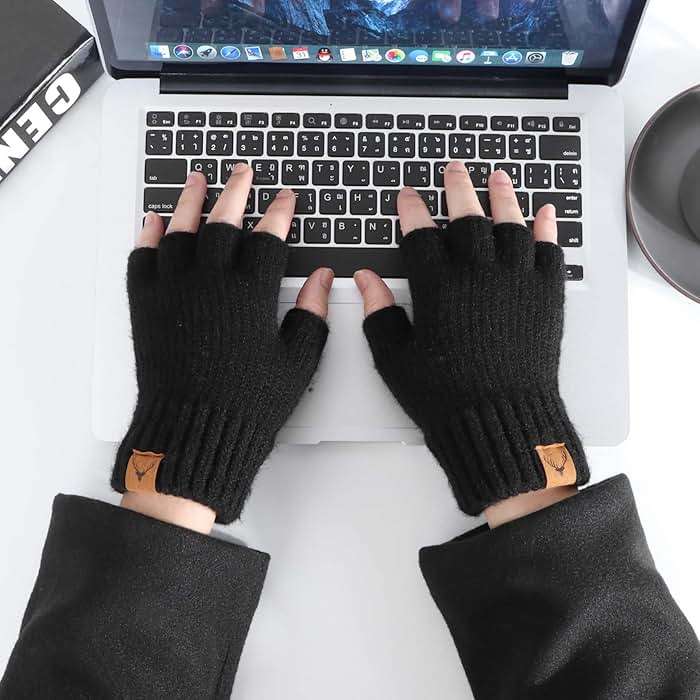 LADES Fingerless Gloves Thermal Winter Gloves Warm Knitted Half Finger Gloves Mittens for Men Women Typing Driving Working - Image 6
