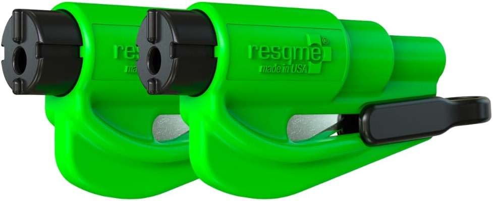 resqme The Original Emergency Keychain Car Escape Tool, 2-in-1 Seatbelt Cutter and Window Breaker, Made in USA, Pack of 2, Lime Green - Compact Emergency Hammer - Image 1