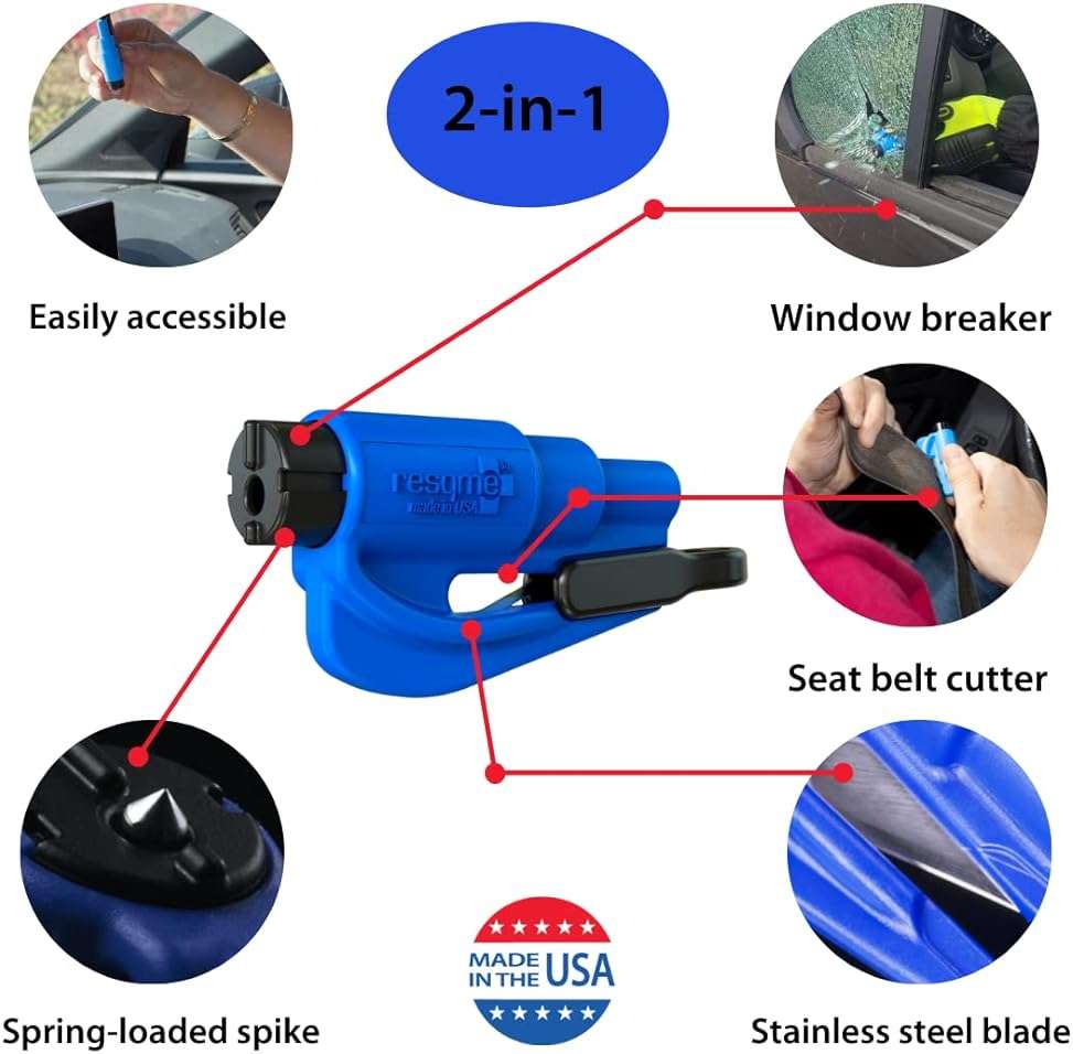 resqme The Original Emergency Keychain Car Escape Tool, 2-in-1 Seatbelt Cutter and Window Breaker, Made in USA, Pack of 2, Lime Green - Compact Emergency Hammer - Image 2