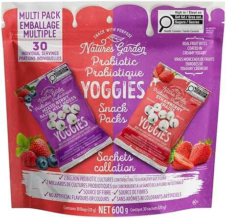 Nature's Garden Probiotic Yoggies Multi Pack, 21oz (Strawberry 15x0.7 oz + Mixed Berry 15x0.7 oz) Yogurt Covered Healthy Snack, High Fiber, Real Fruit Pieces, No Artificial Ingredients, for Adults - Image 1