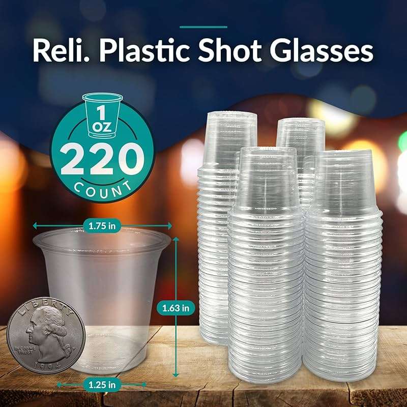 Reli. (220 Count 1 oz Plastic Shot Glasses Disposable | Clear Jello Shot Cups | Mini Plastic Cups for Party, Sauces, Samples | BPA Free, Shatterproof, 1oz Mini Glasses Disposable - Image 2