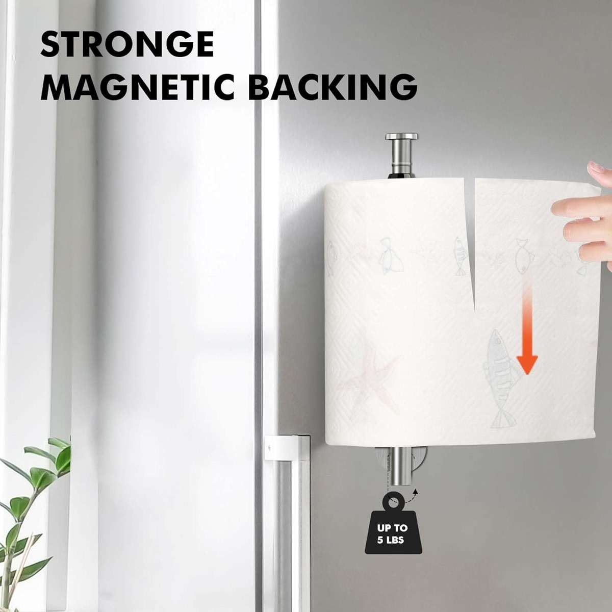 KIHOGEM Magnetic Paper Towel Holder, One Hand Operable Paper Towel Holder Wall Mount with Strong Magnetic Backing and Self-Adhesive for Kitchen Refrigerator RVs Grill Garage(Silver) - Image 3