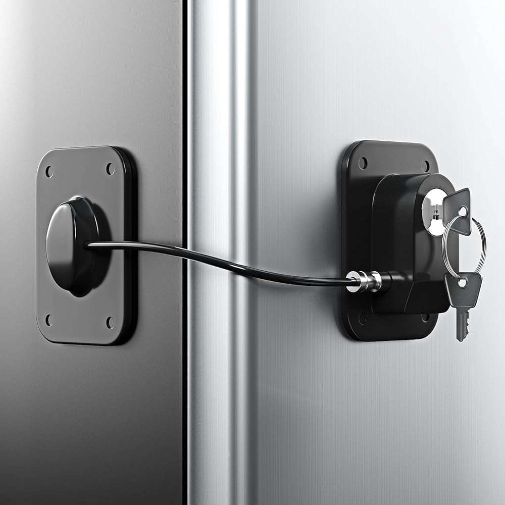 RORMGO Refrigerator Lock 2 Packs, Fridge Lock with Silicone Wire Protection Fridge Locks for Kids Easy to Use and Install Cabinet Locks with Key, Black - Image 1