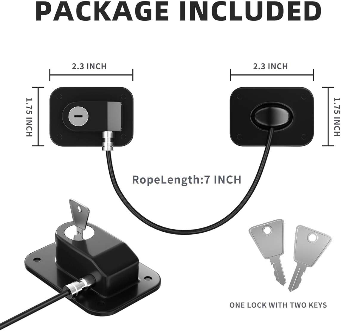 RORMGO Refrigerator Lock 2 Packs, Fridge Lock with Silicone Wire Protection Fridge Locks for Kids Easy to Use and Install Cabinet Locks with Key, Black - Image 2