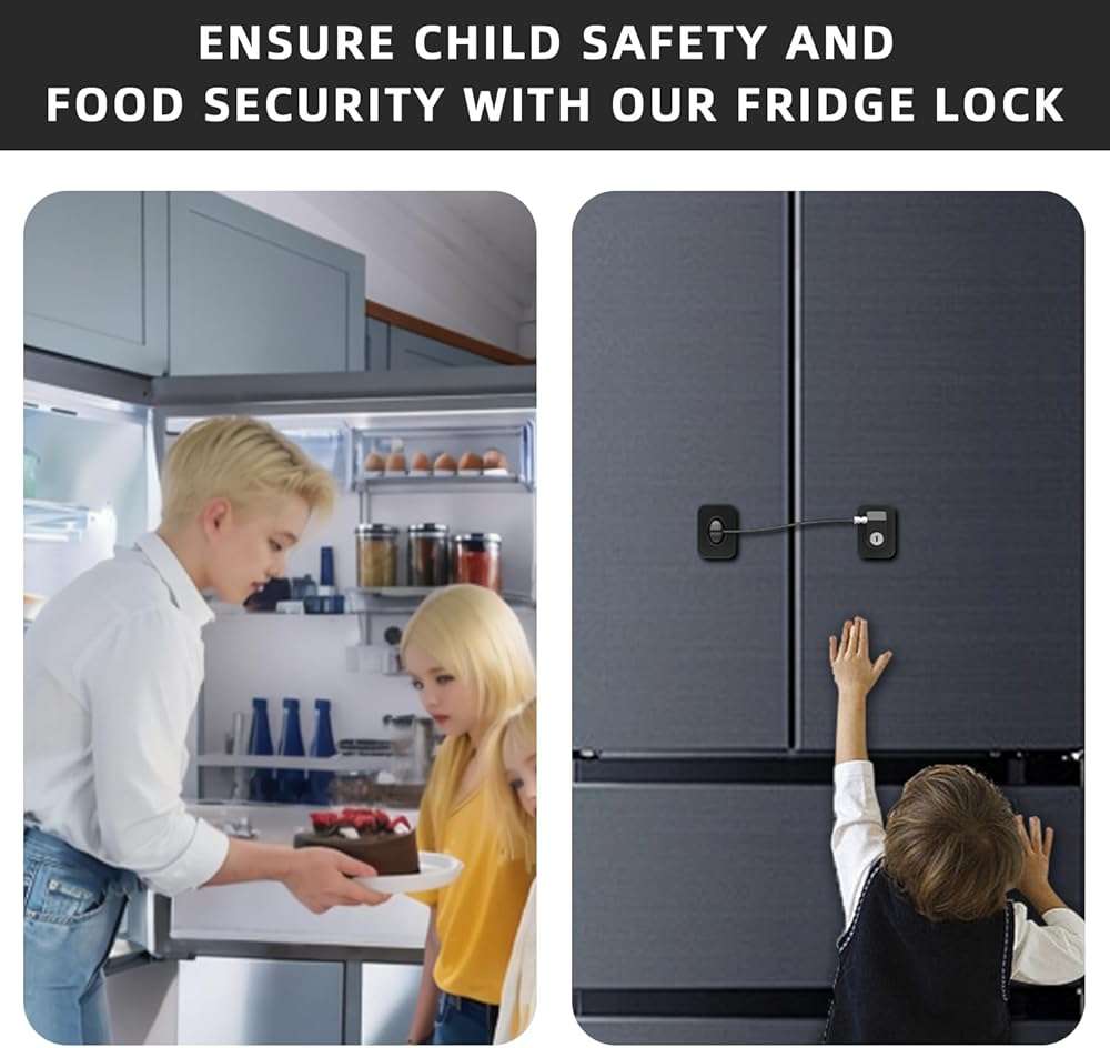RORMGO Refrigerator Lock 2 Packs, Fridge Lock with Silicone Wire Protection Fridge Locks for Kids Easy to Use and Install Cabinet Locks with Key, Black - Image 4