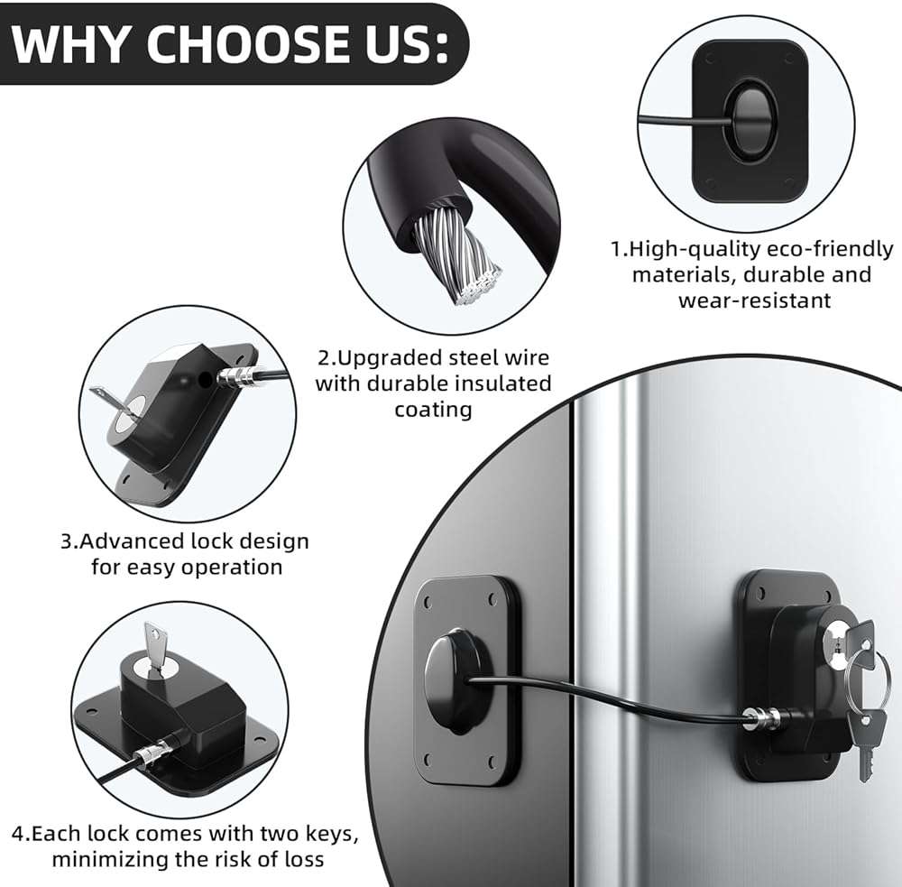 RORMGO Refrigerator Lock 2 Packs, Fridge Lock with Silicone Wire Protection Fridge Locks for Kids Easy to Use and Install Cabinet Locks with Key, Black - Image 6