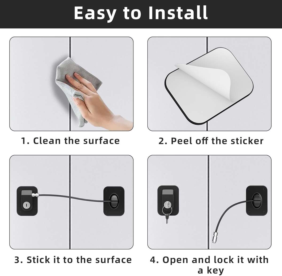 RORMGO Refrigerator Lock 2 Packs, Fridge Lock with Silicone Wire Protection Fridge Locks for Kids Easy to Use and Install Cabinet Locks with Key, Black - Image 7