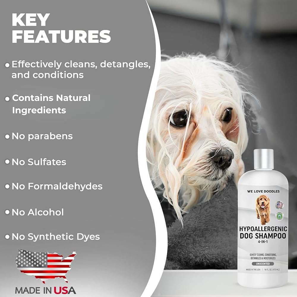 Hypoallergenic Dog Shampoo, Conditioner, and Detangler | Made in USA | Eco-Friendly Ingredients | Shampoo for Dogs with Sensitive Skin & Allergies | 16 OZ [We Love Doodles] - Image 2
