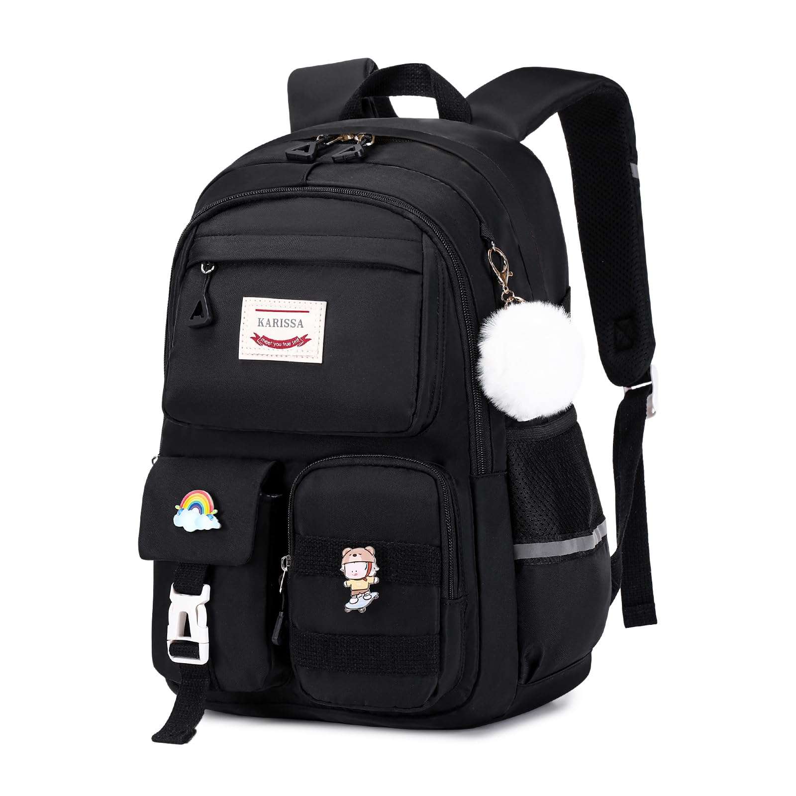 MUSEVOS Girls Backpack for Kids Teenage Elementary Middle High School Backpacks, Lightweight Water Resistant Bookbag Multiple Compartments large Capacity, Black - Image 1