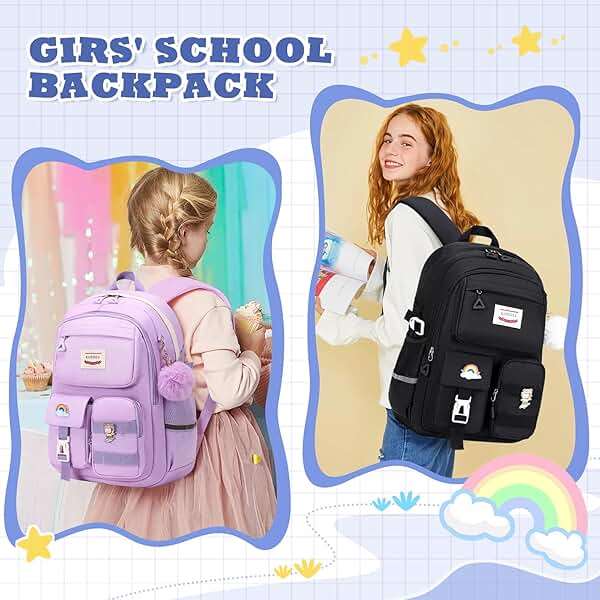 MUSEVOS Girls Backpack for Kids Teenage Elementary Middle High School Backpacks, Lightweight Water Resistant Bookbag Multiple Compartments large Capacity, Black - Image 6