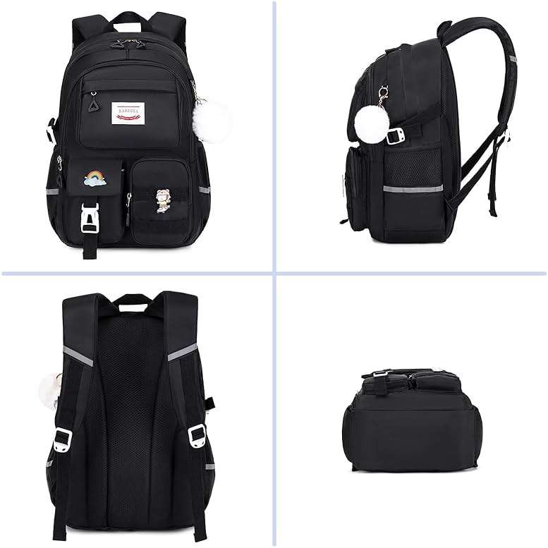 MUSEVOS Girls Backpack for Kids Teenage Elementary Middle High School Backpacks, Lightweight Water Resistant Bookbag Multiple Compartments large Capacity, Black - Image 7