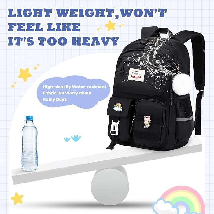 MUSEVOS Girls Backpack for Kids Teenage Elementary Middle High School Backpacks, Lightweight Water Resistant Bookbag Multiple Compartments large Capacity, Black - Image 9