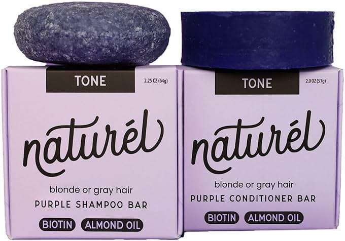 Loxy Purple Toning Shampoo and Conditioner Bar Soap Set for Blonde or Grey Hair | Biotin & Almond Oil | Vegan & Cruelty Free | Zero Waste | Made in USA - Image 1