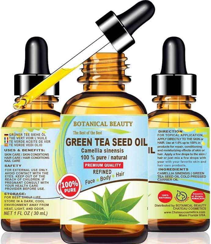 Botanical Beauty GREEN TEA SEED OIL Camellia Sinensis Oil 100% Pure Natural Undiluted Cold Pressed Carrier Oil for Face, Skin, Hair, Nails, Rich in Vitamin C, Vitamin E (1 Fl Oz) - Image 1