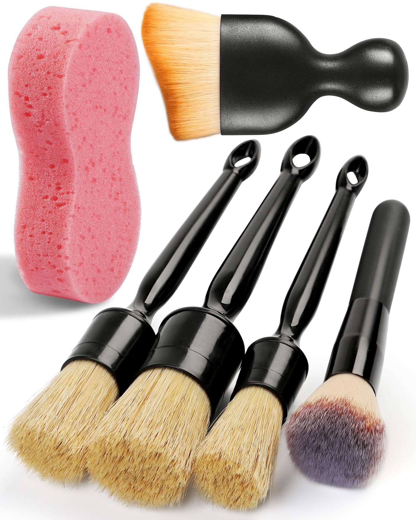 Birbenben 6PCS Car Detailing Brush Set, Ultra Soft Boars Hair Detail Brushes, Automotive Cleaning Brush Kit for Wheels, Air Vent, Leather Seats, Vehicles Auto Exterior Interior Detailing Brushes Tool - Image 1