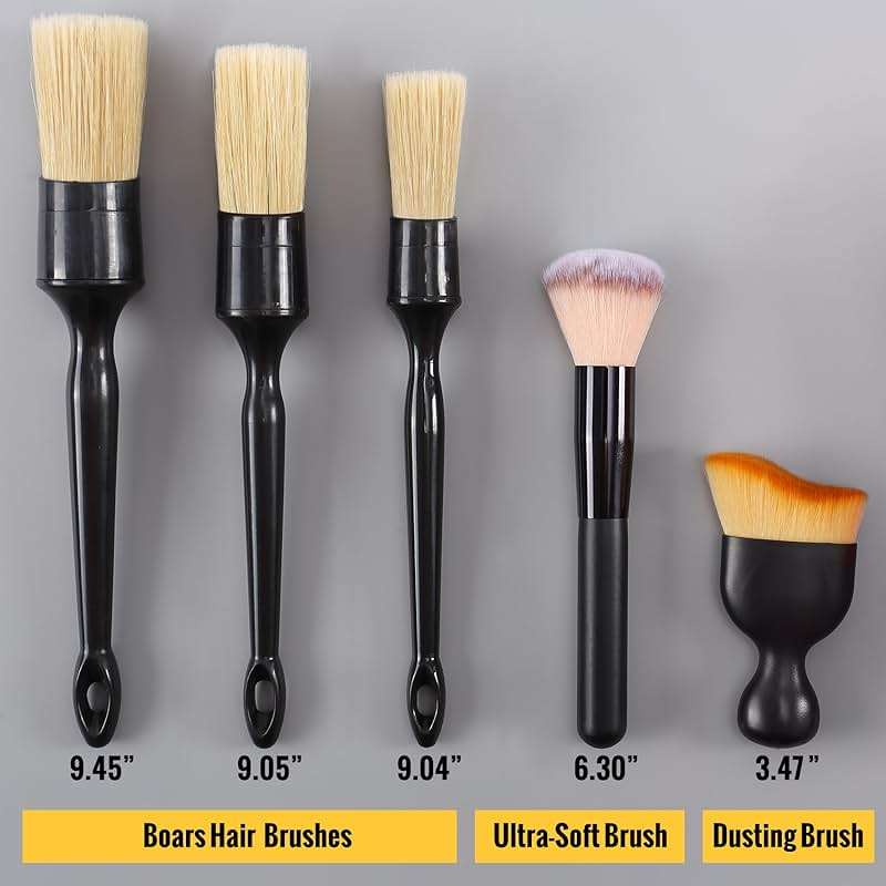 Birbenben 6PCS Car Detailing Brush Set, Ultra Soft Boars Hair Detail Brushes, Automotive Cleaning Brush Kit for Wheels, Air Vent, Leather Seats, Vehicles Auto Exterior Interior Detailing Brushes Tool - Image 2