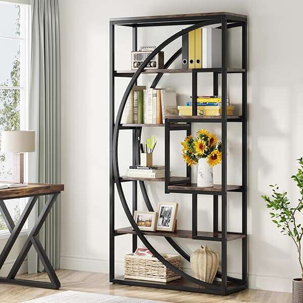Tribesigns Bookshelf, Industrial 5-Tier Etagere Bookcase, 70.8 inch Tall Bookshelf with 8 Open Storage Shelf, Book Shelf Display Tack Shelving Unit for Home Office Living Room, Rustic Brown - Image 4
