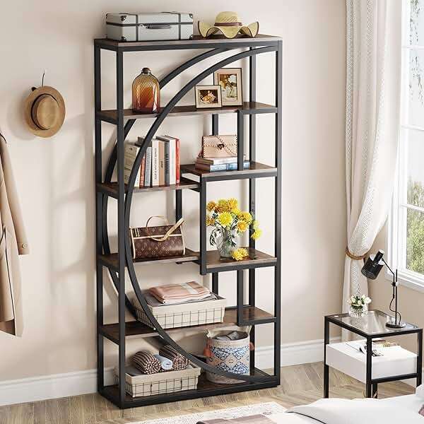 Tribesigns Bookshelf, Industrial 5-Tier Etagere Bookcase, 70.8 inch Tall Bookshelf with 8 Open Storage Shelf, Book Shelf Display Tack Shelving Unit for Home Office Living Room, Rustic Brown - Image 5