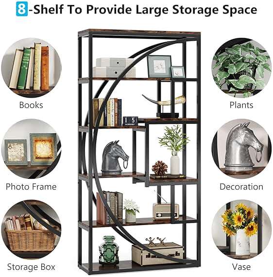 Tribesigns Bookshelf, Industrial 5-Tier Etagere Bookcase, 70.8 inch Tall Bookshelf with 8 Open Storage Shelf, Book Shelf Display Tack Shelving Unit for Home Office Living Room, Rustic Brown - Image 6
