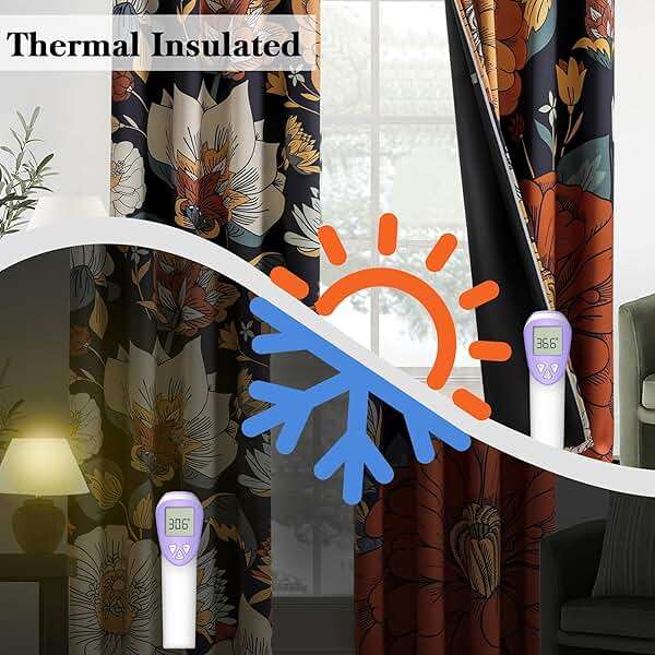 Tyrot Black Boho Floral 100% Blackout Curtains for Bedroom 84 inch Long 2 Panels Mid Century Botanical Black Out Curtains for Living Room Grommet Thermal Insulated Room Darkening Window Drapes,52Wx84L - Image 5