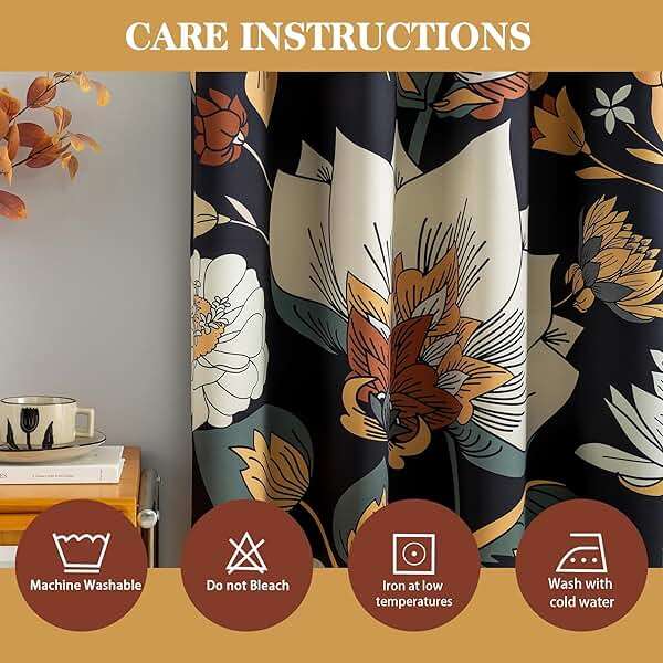 Tyrot Black Boho Floral 100% Blackout Curtains for Bedroom 84 inch Long 2 Panels Mid Century Botanical Black Out Curtains for Living Room Grommet Thermal Insulated Room Darkening Window Drapes,52Wx84L - Image 7