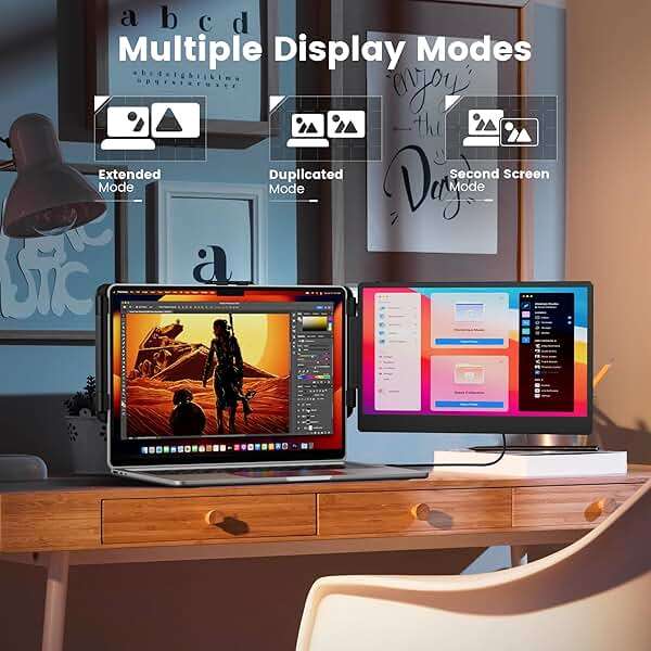 domyfan 14" Laptop Monitor Extender, FHD 1080P IPS Dual Laptop Screen Extender, HDMI/USB-A/Type-C Plug and Play for Windows, Mac, Chrome, Android, Xbox, Switch, PS5, Work with 13.3”-17” Laptops - Image 4