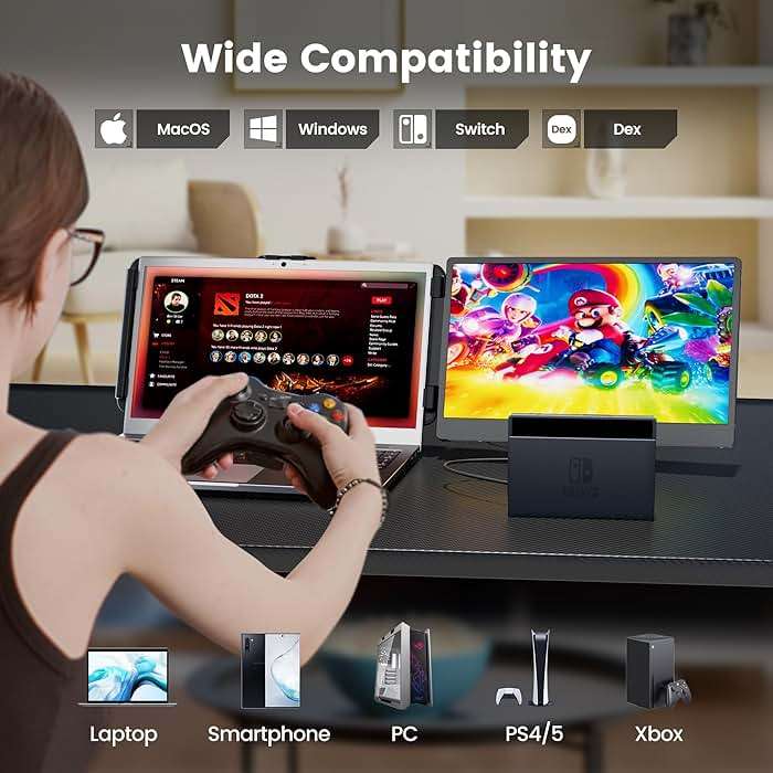 domyfan 14" Laptop Monitor Extender, FHD 1080P IPS Dual Laptop Screen Extender, HDMI/USB-A/Type-C Plug and Play for Windows, Mac, Chrome, Android, Xbox, Switch, PS5, Work with 13.3”-17” Laptops - Image 5