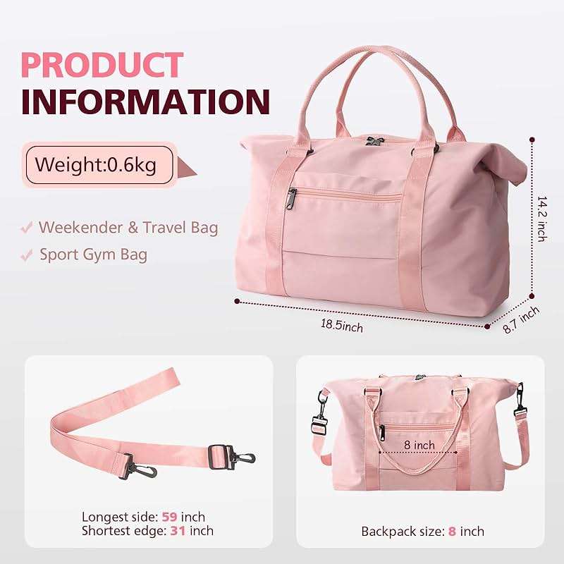 TOPBAG Travel Duffle Bag, Waterproof Weekender Carry On Tote Bags for Women, Sport Gym Bag for Men, Hospital Bag for Labor and Delivery, Overnight Luggage Bag with Trolley Sleeve Coral Pink - Image 2
