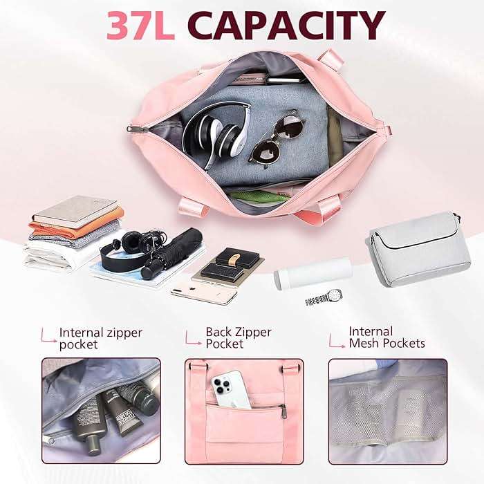 TOPBAG Travel Duffle Bag, Waterproof Weekender Carry On Tote Bags for Women, Sport Gym Bag for Men, Hospital Bag for Labor and Delivery, Overnight Luggage Bag with Trolley Sleeve Coral Pink - Image 4