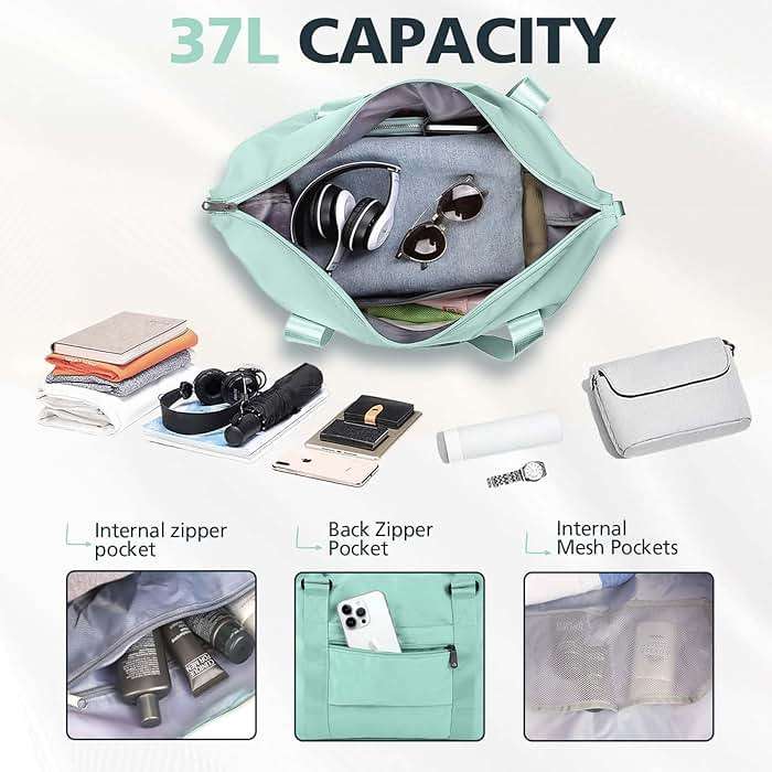 Travel Duffle Bag, Waterproof Weekender Bag Carry On Tote Bags for Women, Travel Essentials Sport Gym Bag for Men, Hospital Bag for Labor and Delivery, Overnight Bag Luggage Bag with Trolley Sleeve - Image 4